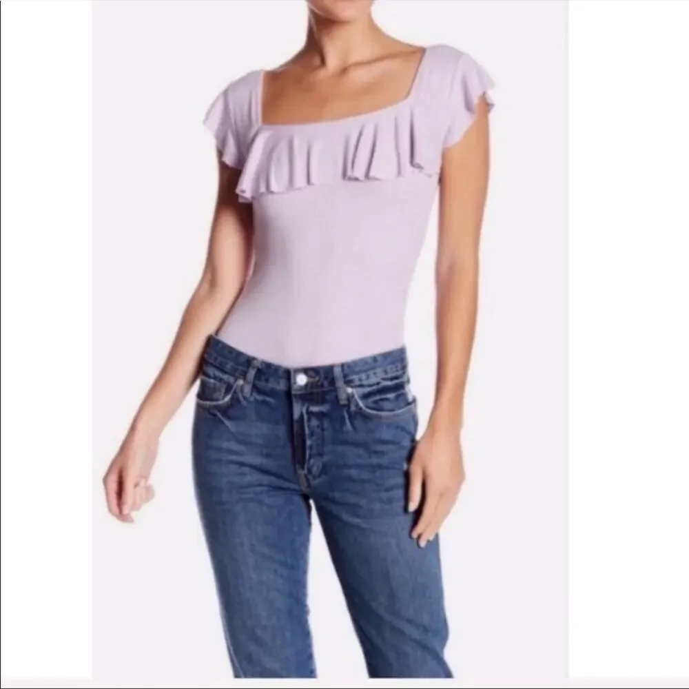 Free People Lavender Purple Ruffled Neckline Blouse Top Womens S Flutter Boho
